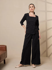 Women Black Square Neck Top With Wide Leg Pants-SFTOPS42081_SFPANT50908