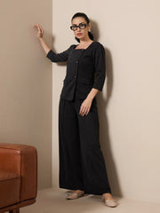 Women Black Square Neck Top With Wide Leg Pants-SFTOPS42081_SFPANT50908