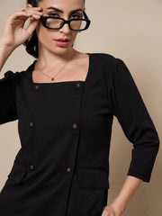 Women Black Square Neck Top With Wide Leg Pants-SFTOPS42081_SFPANT50908