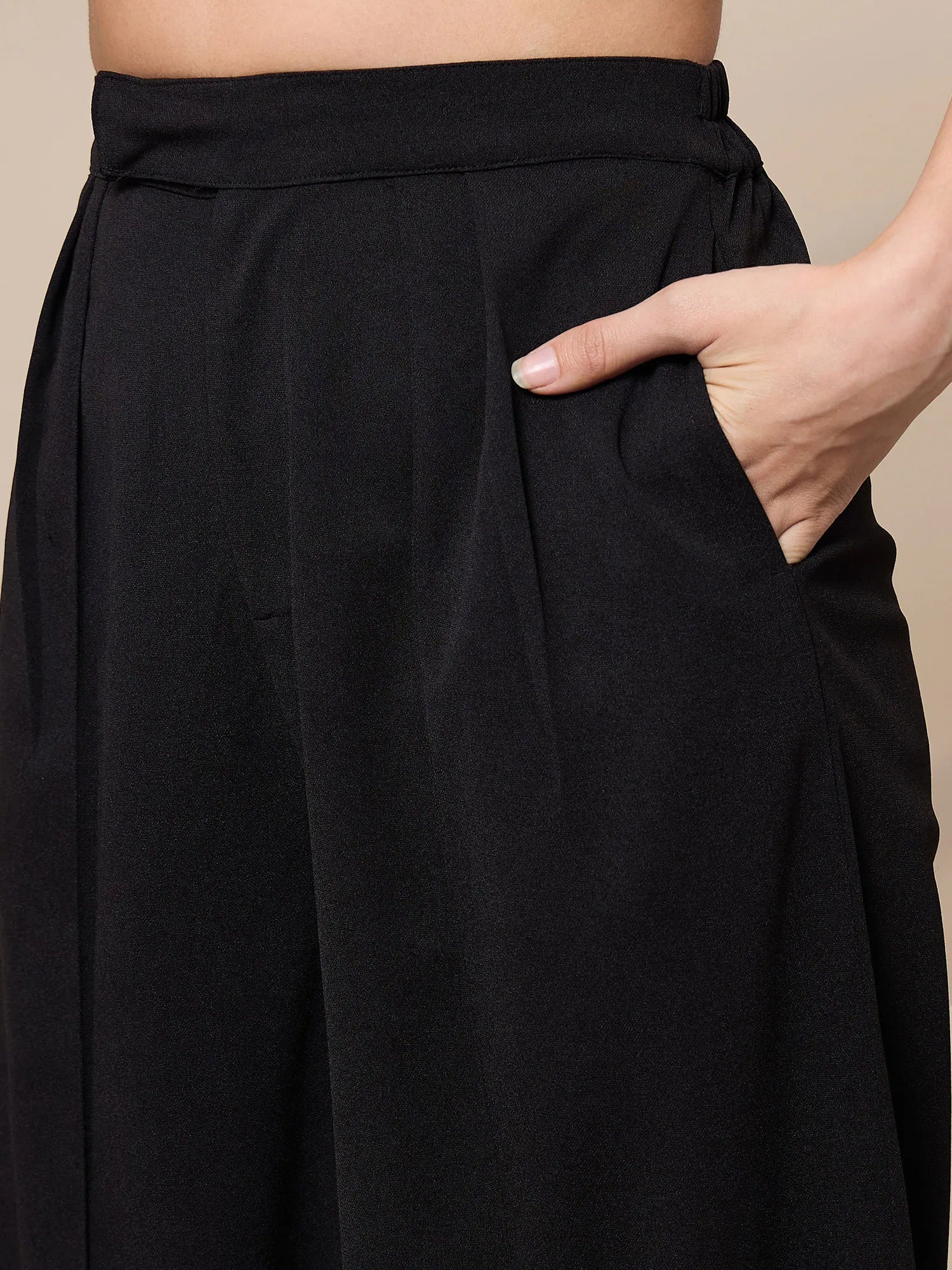 Black Square Neck Top & Wide Leg Pants Set for Women