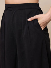 Women Black Square Neck Top With Wide Leg Pants-SFTOPS42081_SFPANT50908