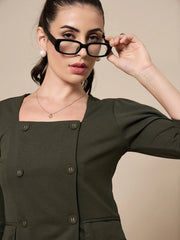 Women Olive Square Neck Top With Wide Leg Pants-SFTOPS42082_SFPANT50909