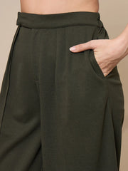 Women Olive Square Neck Top With Wide Leg Pants-SFTOPS42082_SFPANT50909