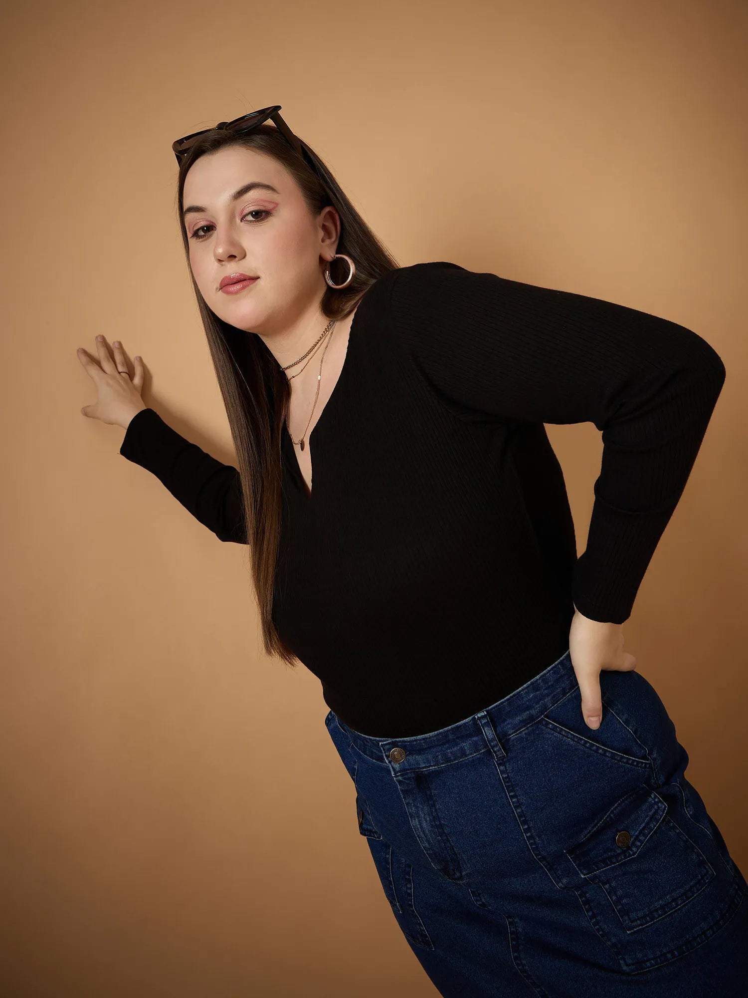 Black Ribbed Top - Women's Western Clothing, Full Sleeves