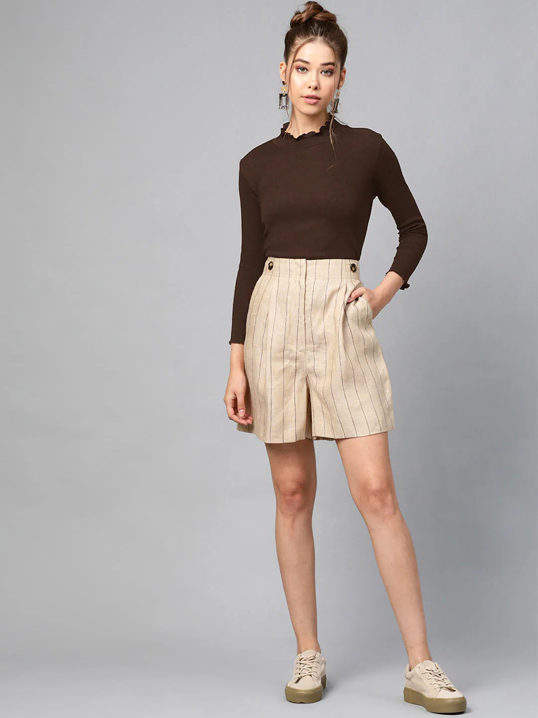 Dark Brown Ribbed High Neck Top | Women's Western Wear