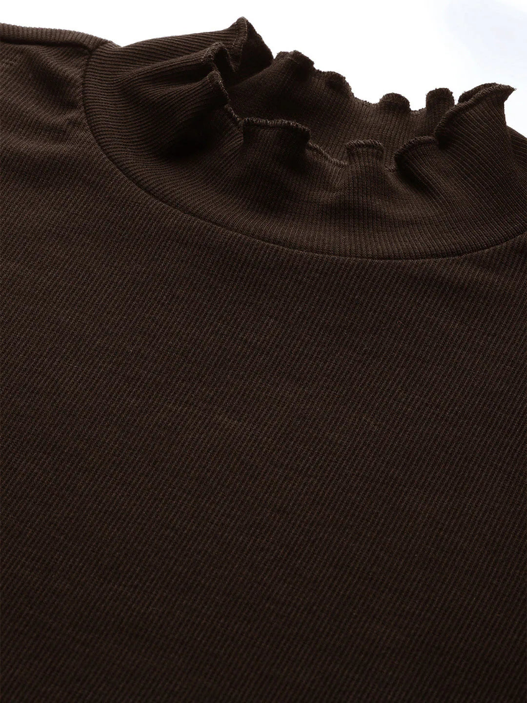 Dark Brown Ribbed High Neck Top | Women's Western Wear