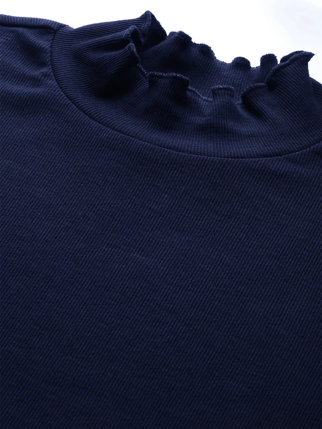 Women's Western Clothing: Navy Blue Rib High Neck Top