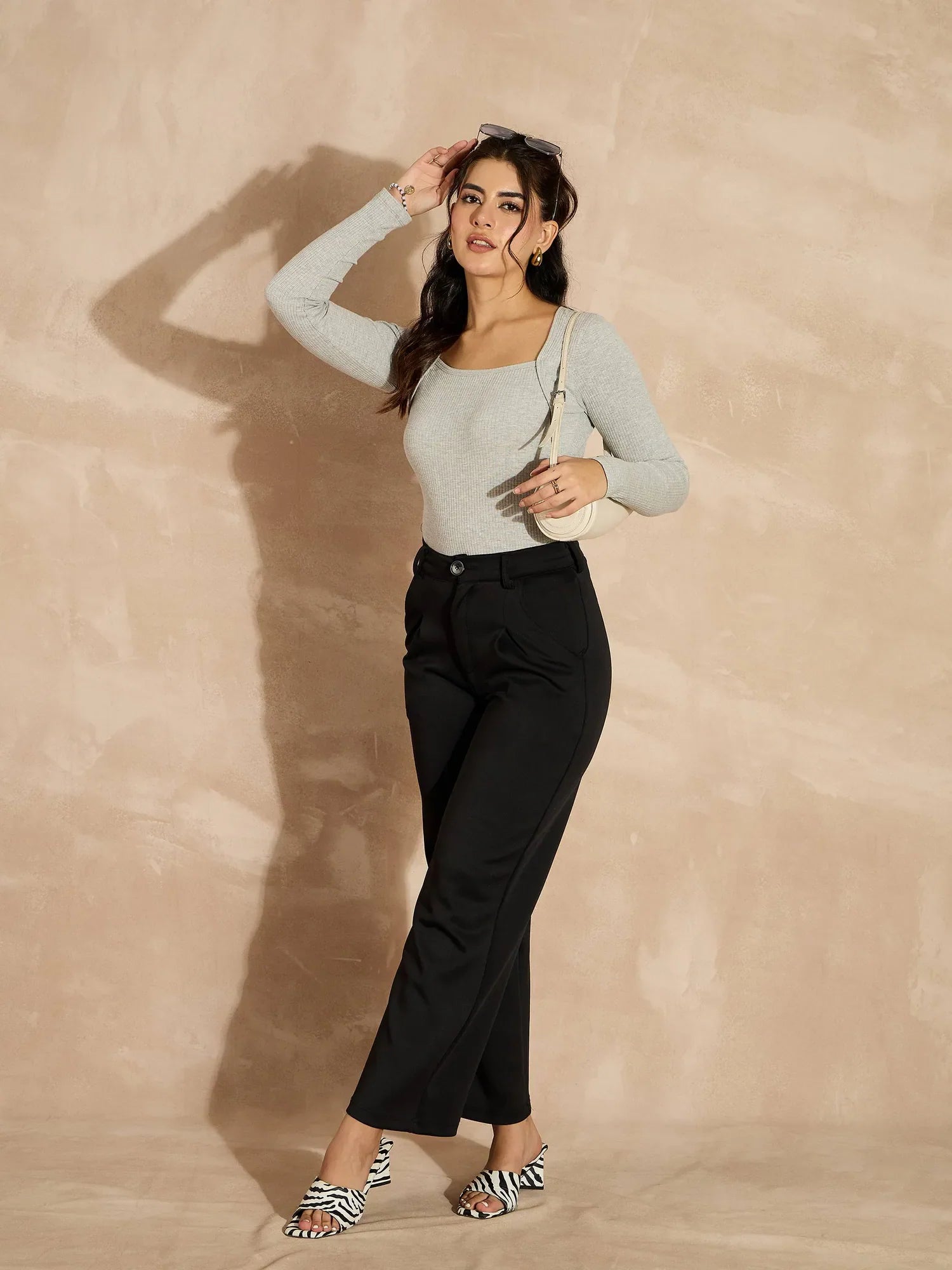 Grey Ribbed Square Neck Top | Women's Western Wear Style (54)