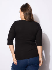 Women Black Rib Square Neck Top-SFTOPS42160