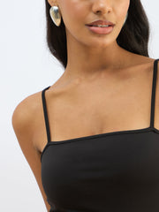 Women Black Strappy Knitted Bodysuit-SFTOPS42258