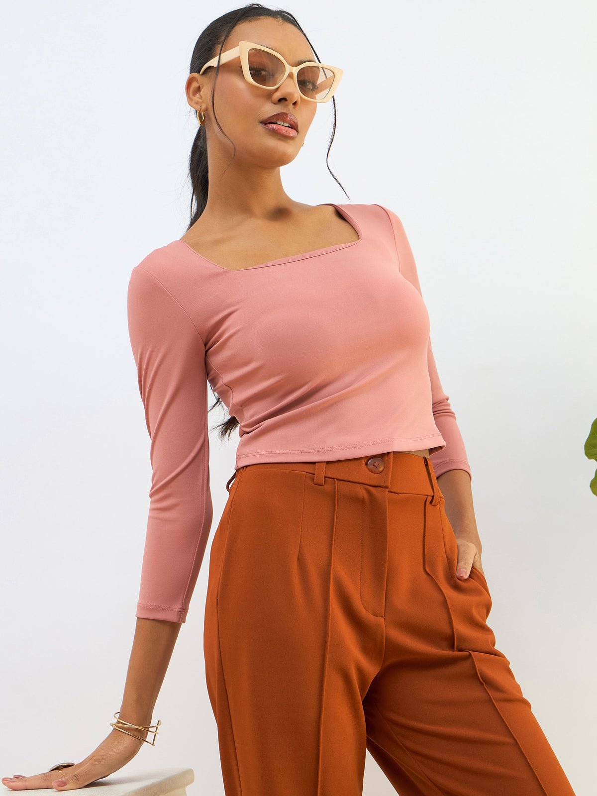Women Pink Square Neck Knitted Crop Top-SFTOPS42264