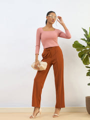 Women Pink Square Neck Knitted Crop Top-SFTOPS42264