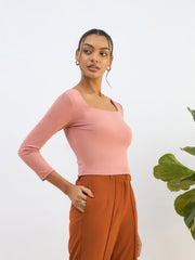 Women Pink Square Neck Knitted Crop Top-SFTOPS42264