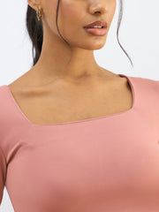 Women Pink Square Neck Knitted Crop Top-SFTOPS42264