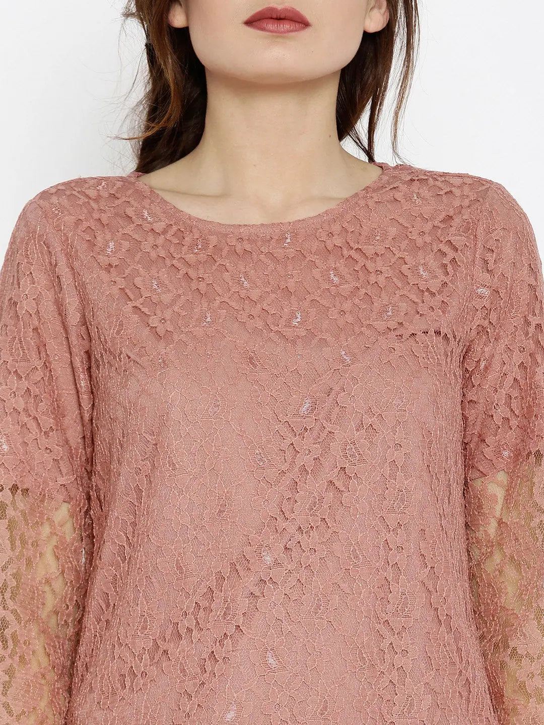 Lace Bell Sleeves Pink Top | Women's Western Clothing Online