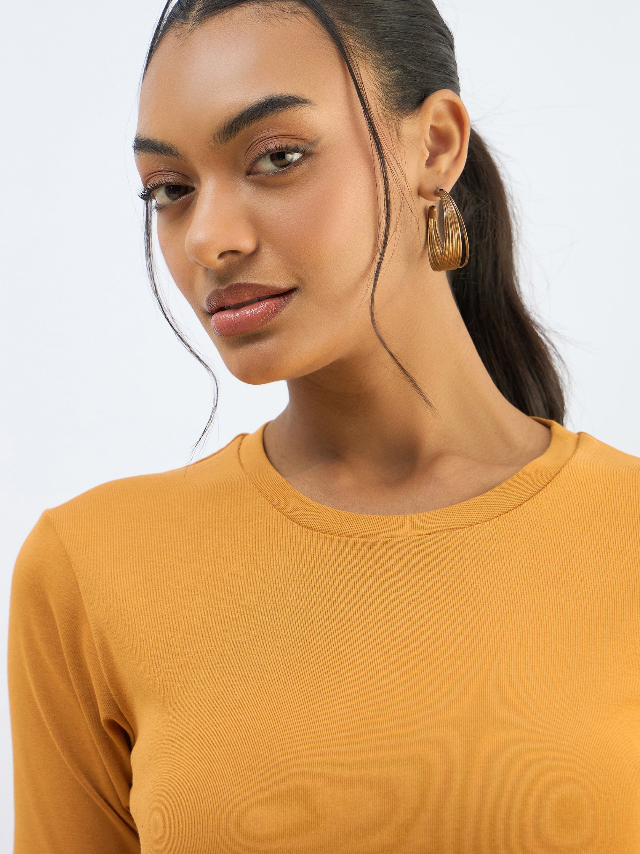 Women Mustard Rib Short Sleeves Top-SFTOPS42274