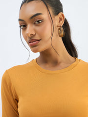 Women Mustard Rib Short Sleeves Top-SFTOPS42274