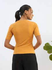 Women Mustard Rib Short Sleeves Top-SFTOPS42274