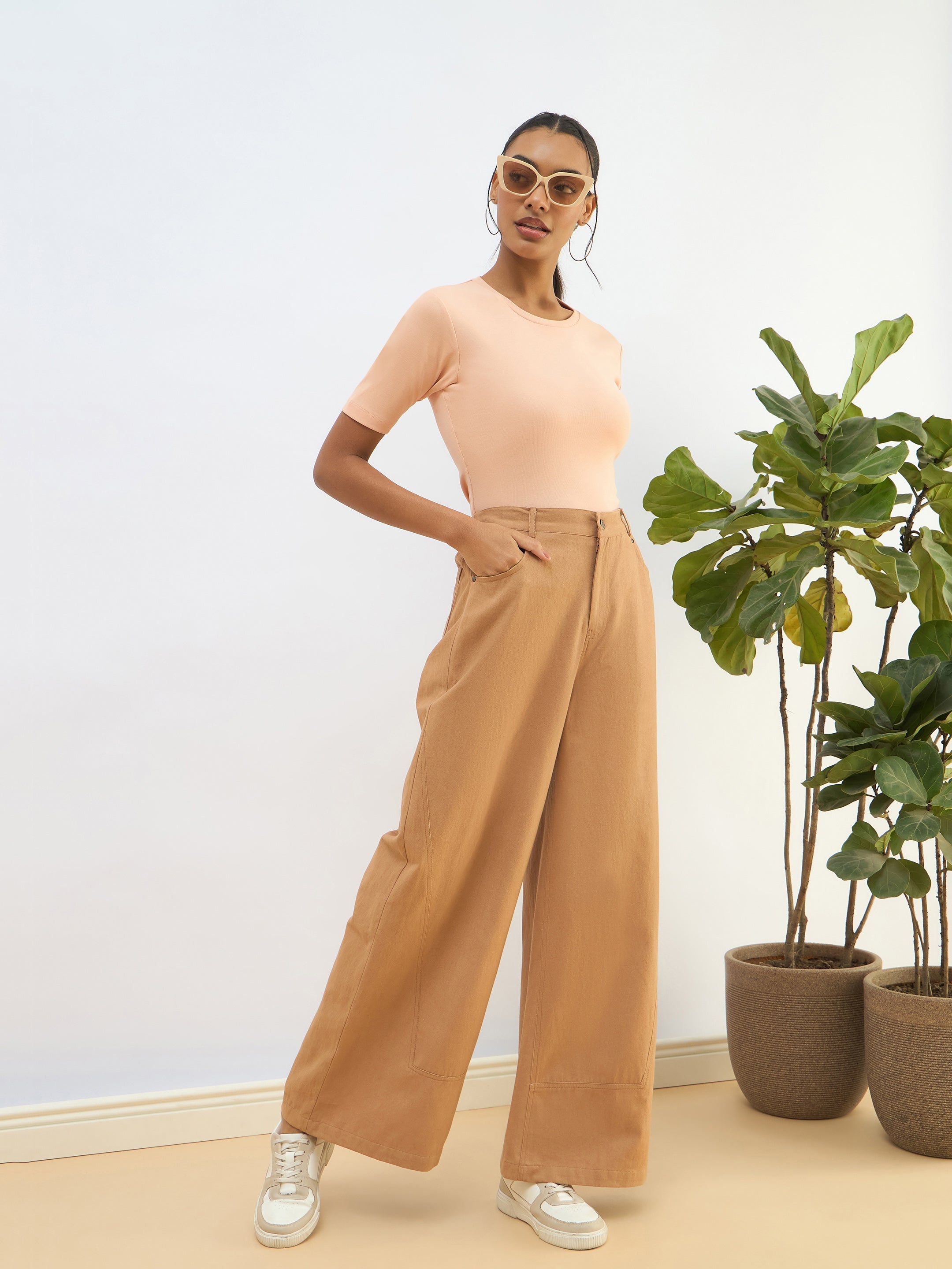 Women Peach Rib Short Sleeves Top-SFTOPS42275