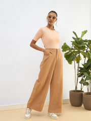 Women Peach Rib Short Sleeves Top-SFTOPS42275