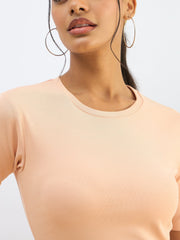 Women Peach Rib Short Sleeves Top-SFTOPS42275