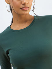 Women Green Rib Short Sleeves Top-SFTOPS42277