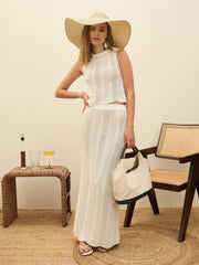 Women Off-White Crochet Round Neck Sleeveless Top-SFTOPS42289
