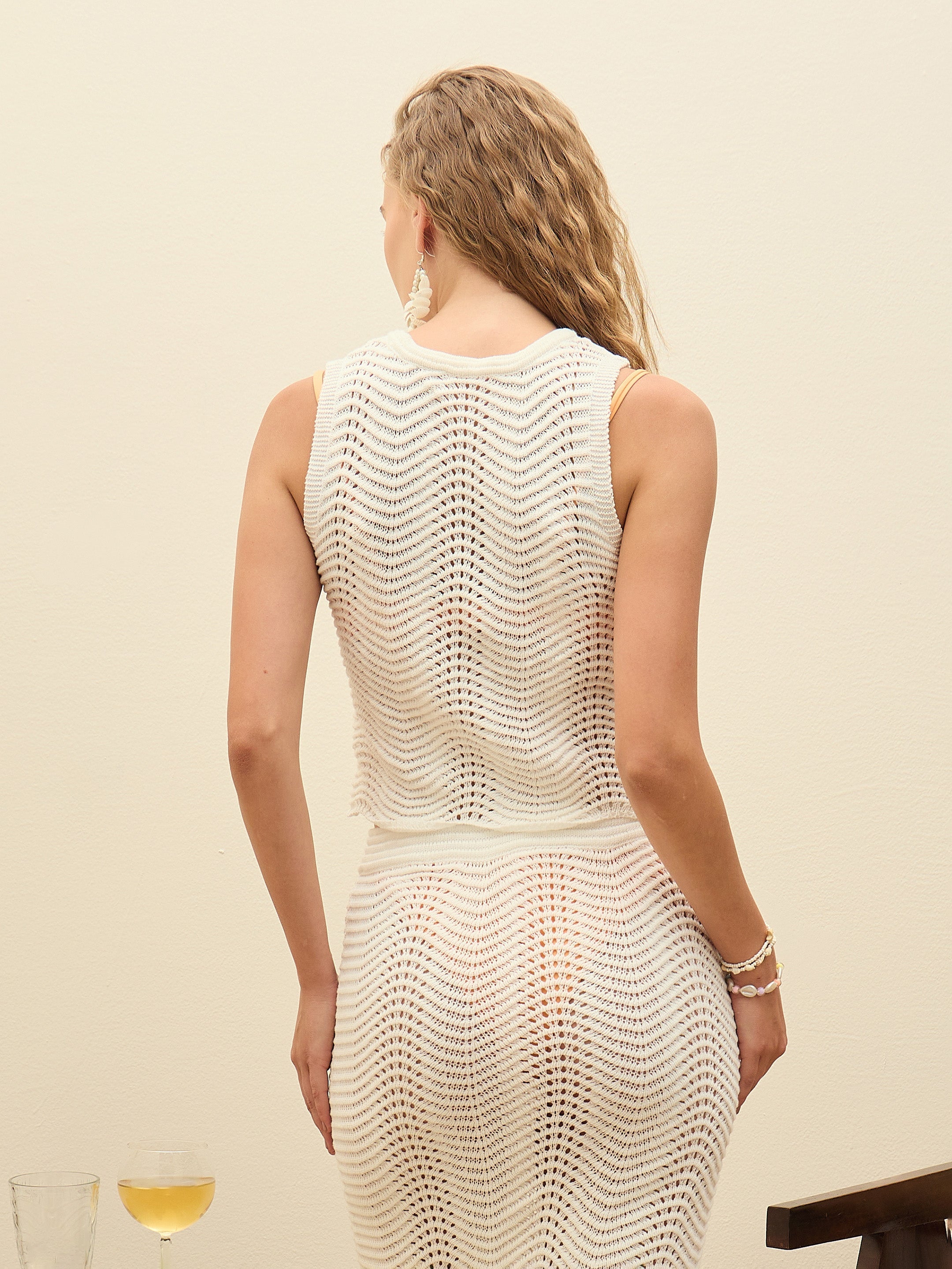 Women Off-White Crochet Round Neck Sleeveless Top-SFTOPS42289