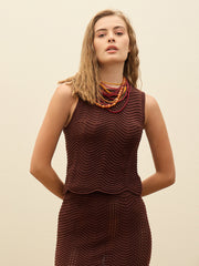 Women Dark Brown Crochet Round Neck Sleeveless Top-SFTOPS42290