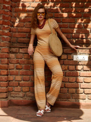 Women Dark Beige & Orange Crochet Stripes Scalloped Top-SFTOPS42291