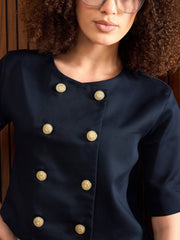 Women Navy Twill Double Breast Top-SFTOPS42319