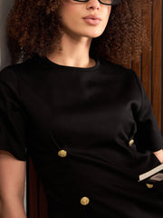 Women Black Button Down Darted Top-SFTOPS42321
