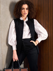 Women Black Sleeveless Bone Pocket Longline Top-SFTOPS42325