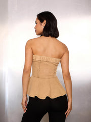 Women Beige Denim Corsage Button Down Top-SFTOPS42347