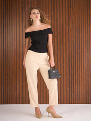 Women Black Rib Off-Shoulder Top-SFTOPS42359