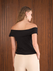 Women Black Rib Off-Shoulder Top-SFTOPS42359