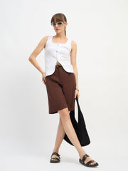 Women White Square-Neck Button Down Top-SFTOPS42395