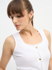 Women White Square-Neck Button Down Top-SFTOPS42395