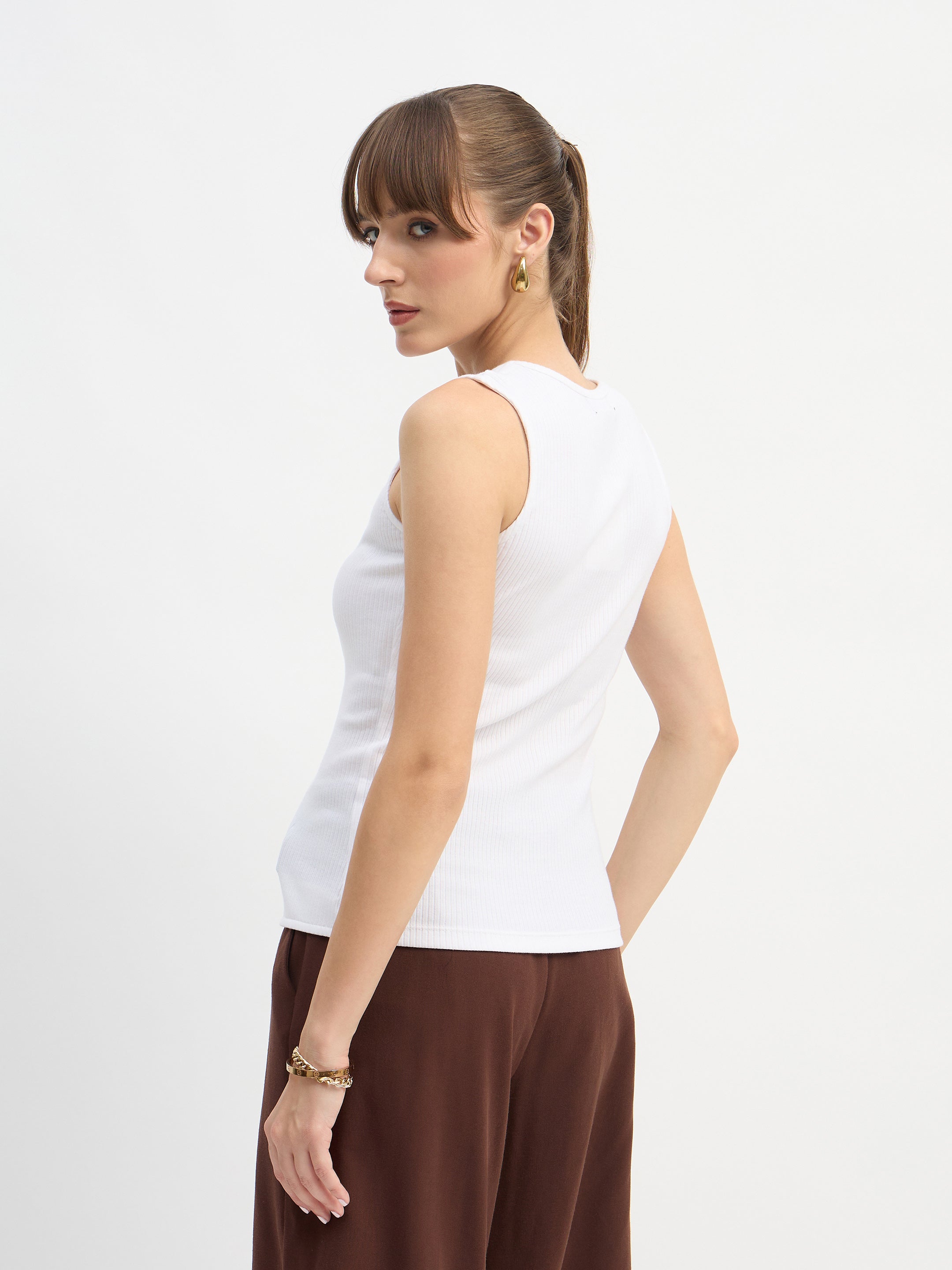 Women White Square-Neck Button Down Top-SFTOPS42395