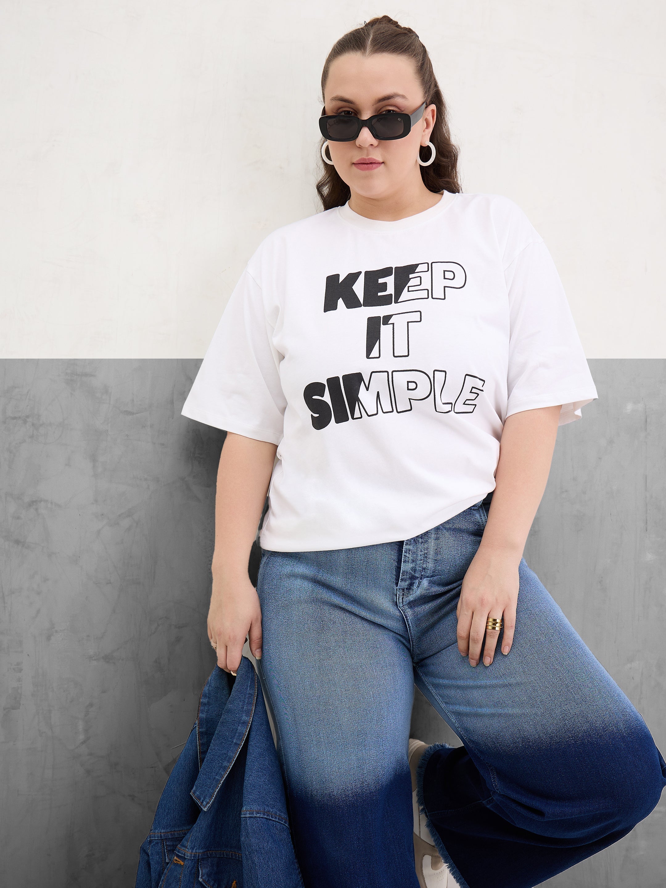 Women White Graphic Keep It Simple Print T-Shirt-SFTOPS42405