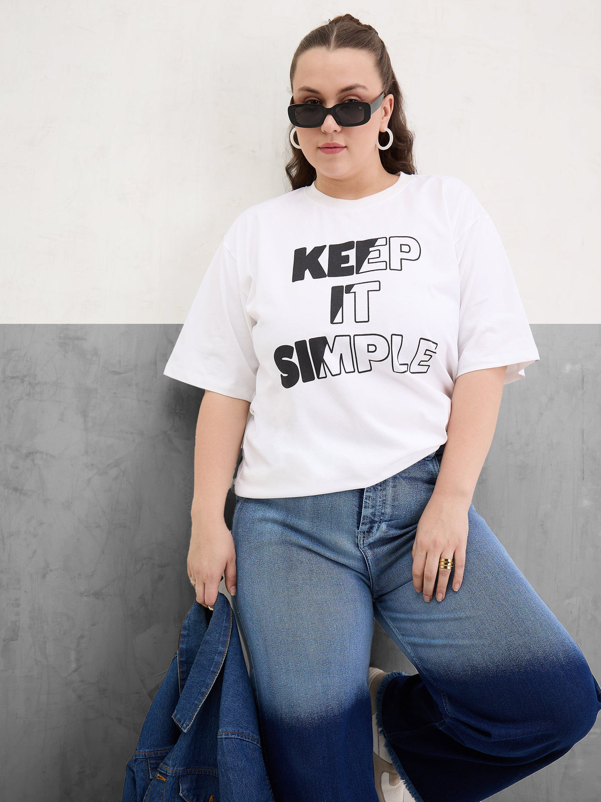 Women White Graphic Keep It Simple Print T-Shirt-SFTOPS42405