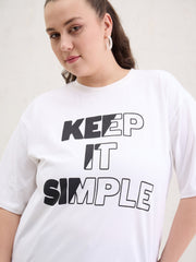 Women White Graphic Keep It Simple Print T-Shirt-SFTOPS42405
