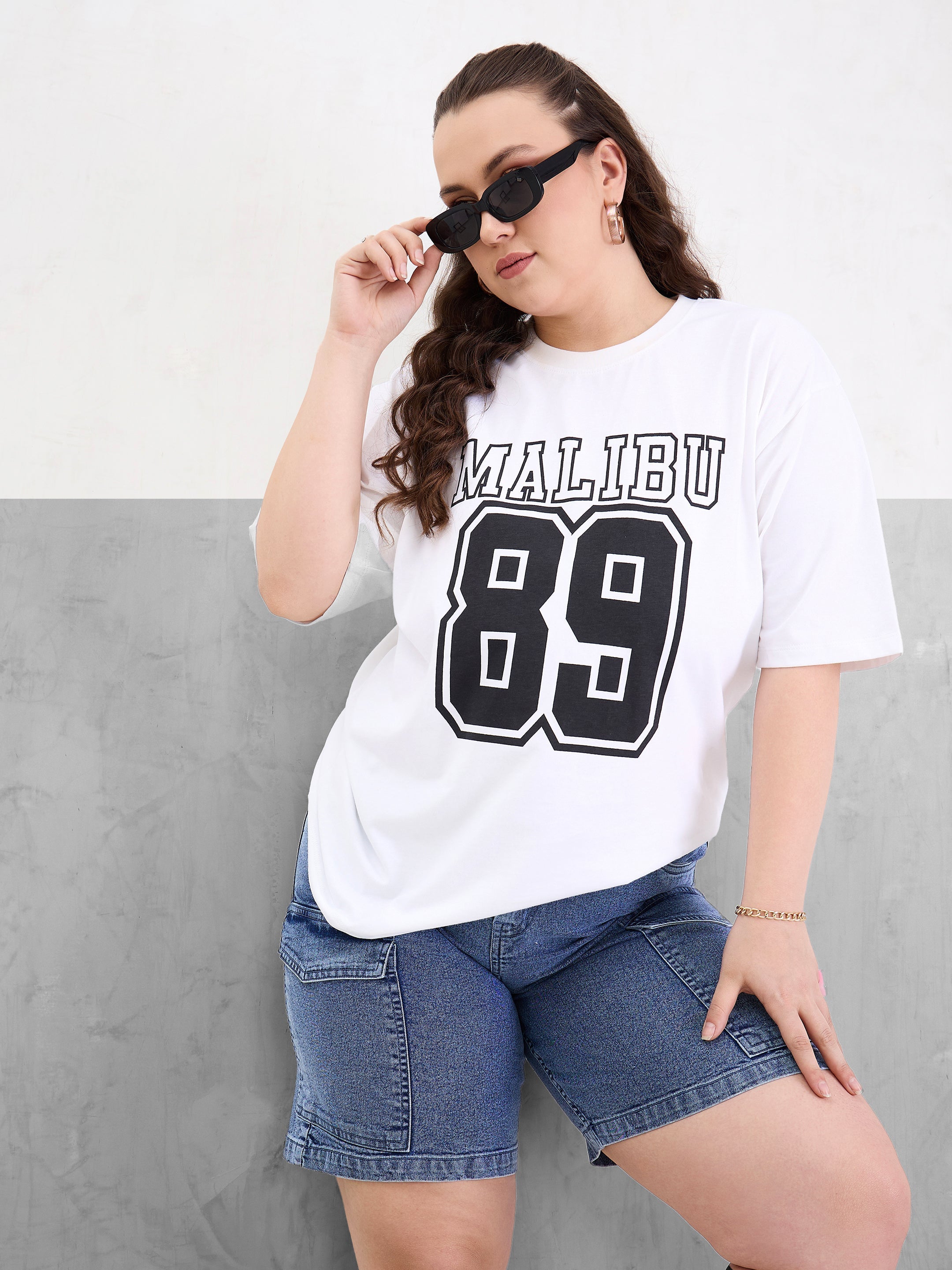 Women White Graphic MILEBU 89 Print T-Shirt-SFTOPS42406