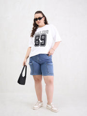 Women White Graphic MILEBU 89 Print T-Shirt-SFTOPS42406