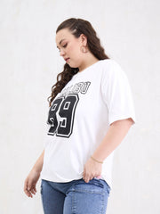 Women White Graphic MILEBU 89 Print T-Shirt-SFTOPS42406
