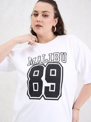 Women White Graphic MILEBU 89 Print T-Shirt-SFTOPS42406
