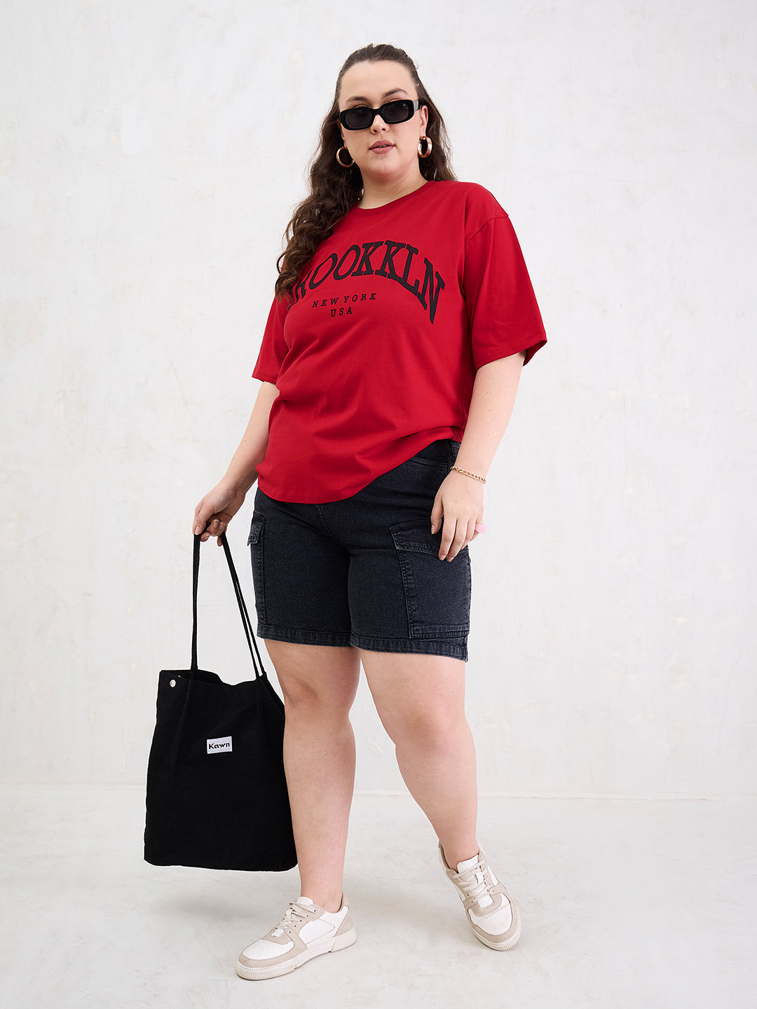 Women Red Graphic BROOKLYN Print T-Shirt-SFTOPS42407