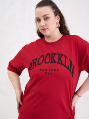 Women Red Graphic BROOKLYN Print T-Shirt-SFTOPS42407