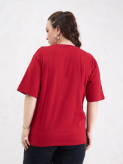 Women Red Graphic BROOKLYN Print T-Shirt-SFTOPS42407