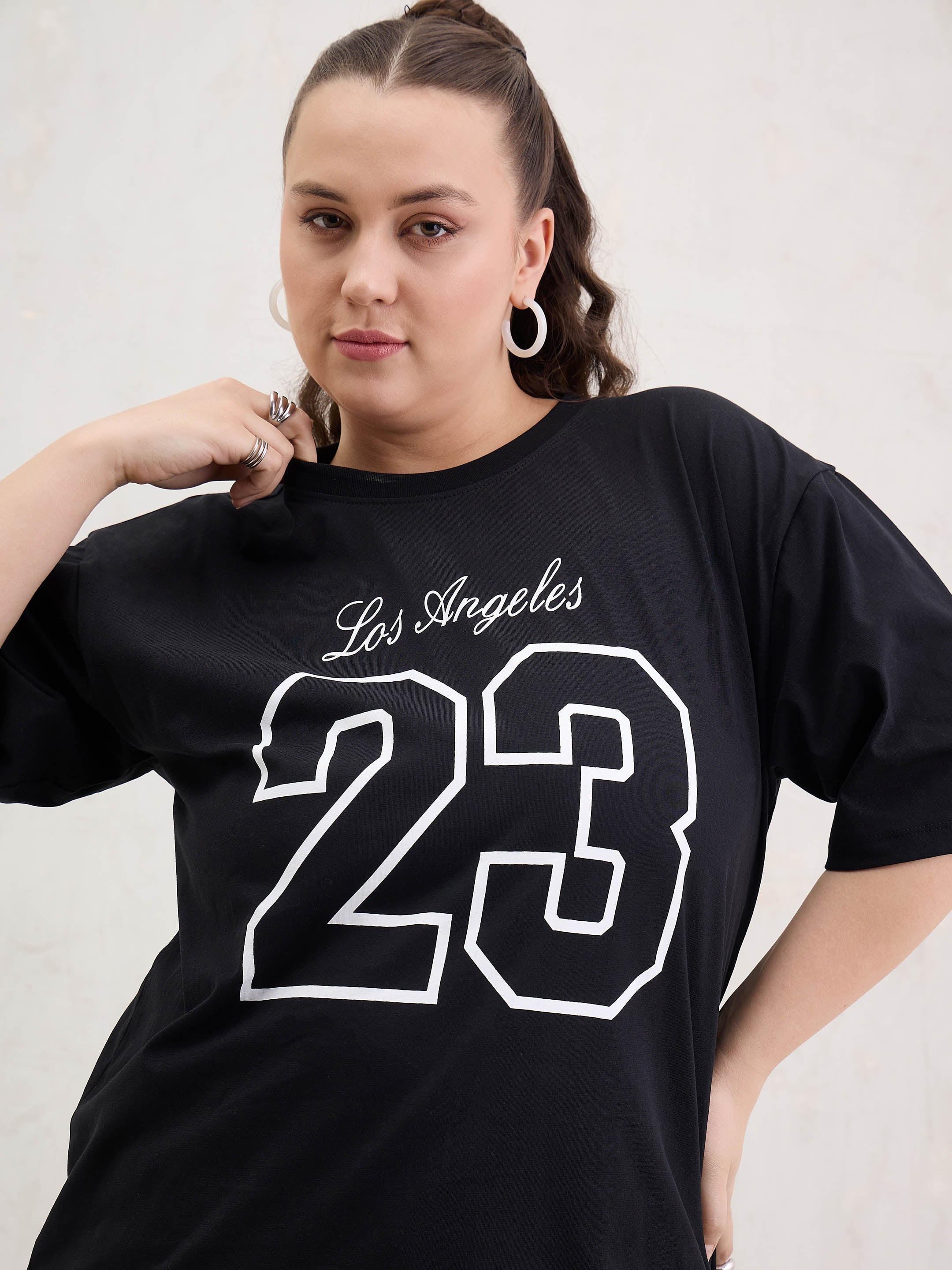 Women Black Graphic LOS ANGELES 23 Print T-Shirt-SFTOPS42408